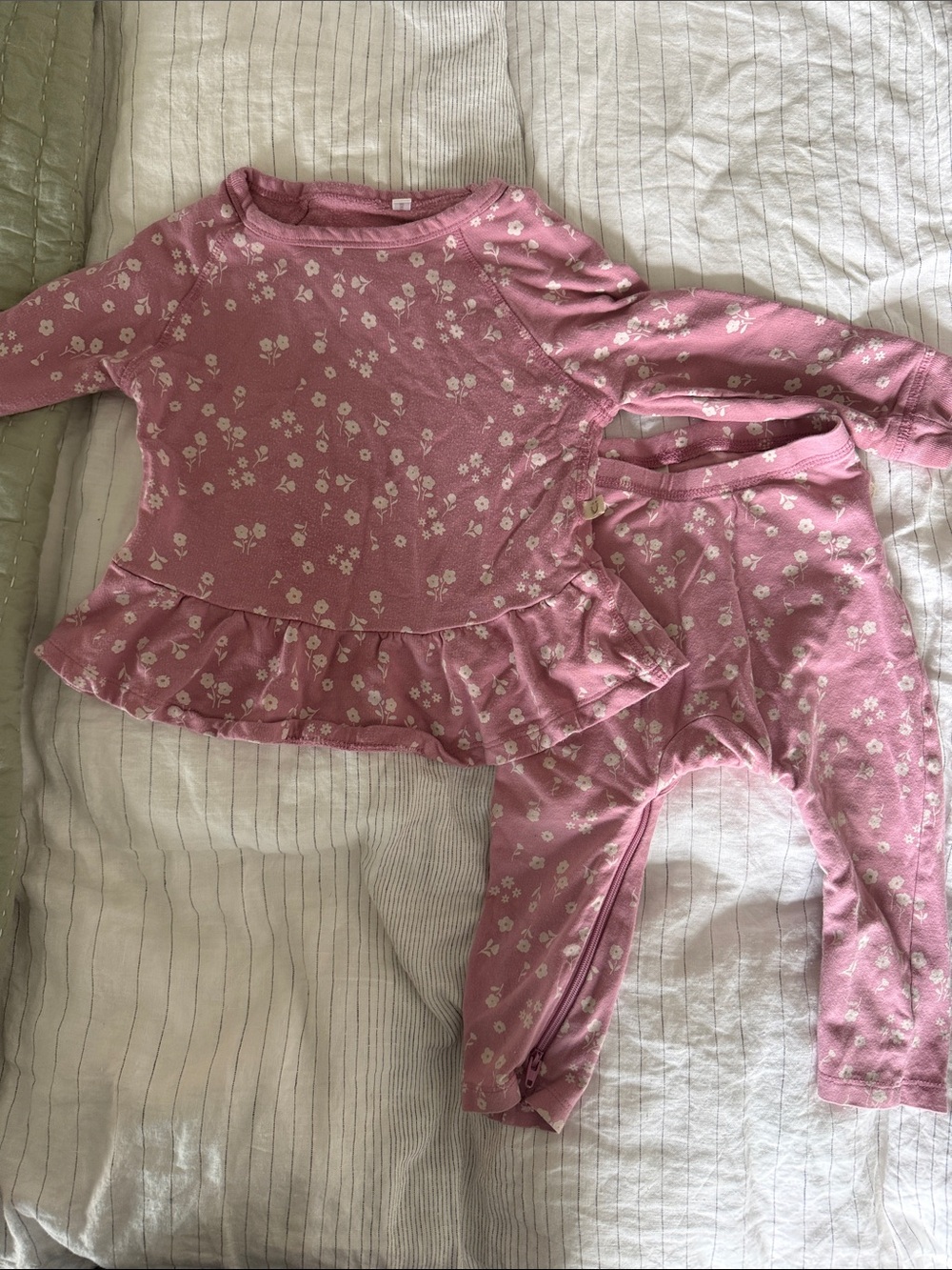 Soft Pink Floral Ruffle Pajama Set for Kids